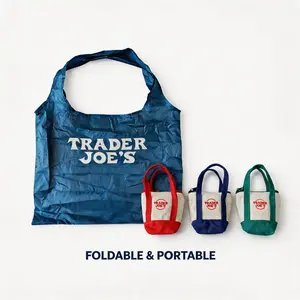 3pcs-1pc-Foldable Reusable Grocery Bag with Mini Tote Organizer Pouch, Lightweight Shopping Bag for Women, Portable Eco Tote with Small Canvas Insert for Travel, Storage and Daily Use