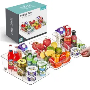 Sorbus Fridge Organizer on Wheels - Rolling Fridge Organizers and Storage with Dividers & Handles for Kitchen Organization and Storage Boxes Plastic