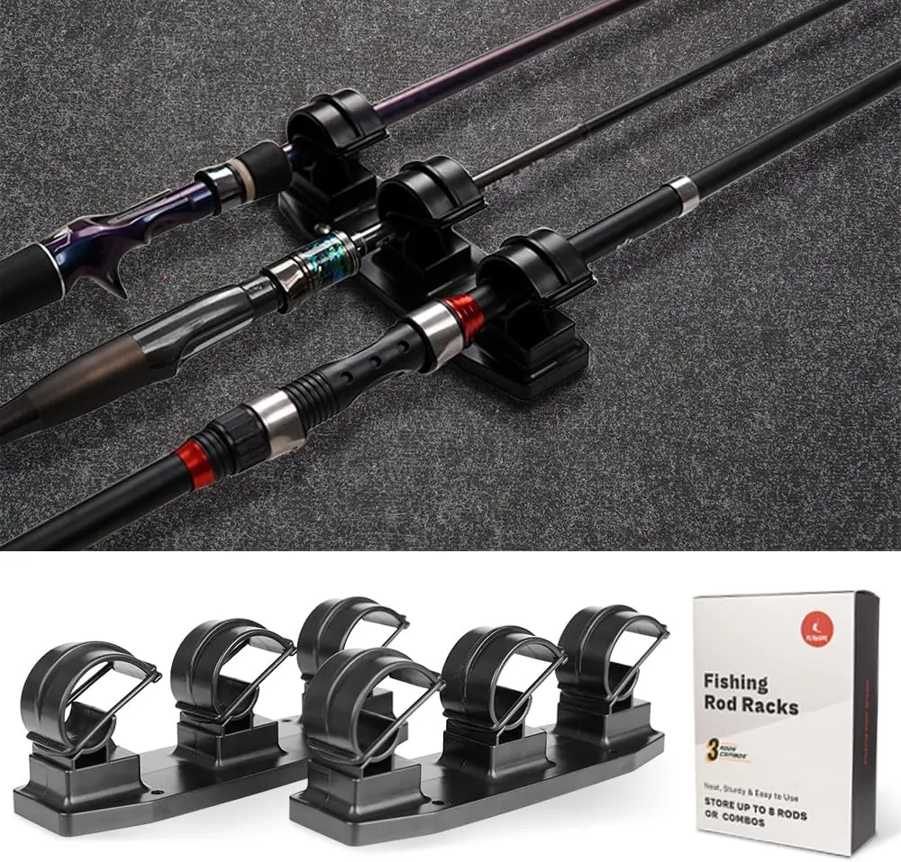 Fishing Rod Racks for Boat/Wall/ Bed, 3-Poles Storage Holders with Rubber Band Clips