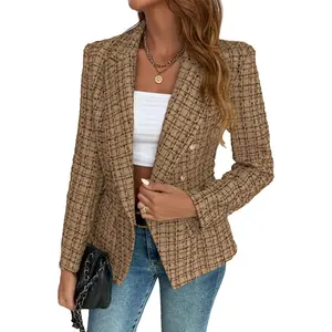 Mina Self 2026 Women’s Tweed Plaid Blazer Jacket - Double Breasted Fully Lined Work Casual Outfits with Pockets