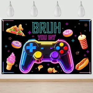 Gamer Backdrop  Night Party Decorations Video  Background for Boys Neon Gaming Backdrop Photo Booth (6 x 3.6 ft)