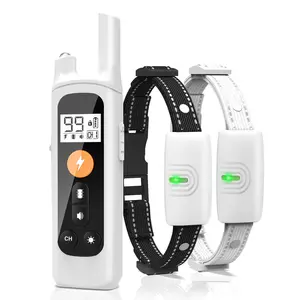 White double-necked dog training collar with bark prevention,buzzer and impact protection (levels 1-99),effective range of 3000 feet,LED indicator and TP-C charging port Heaflex