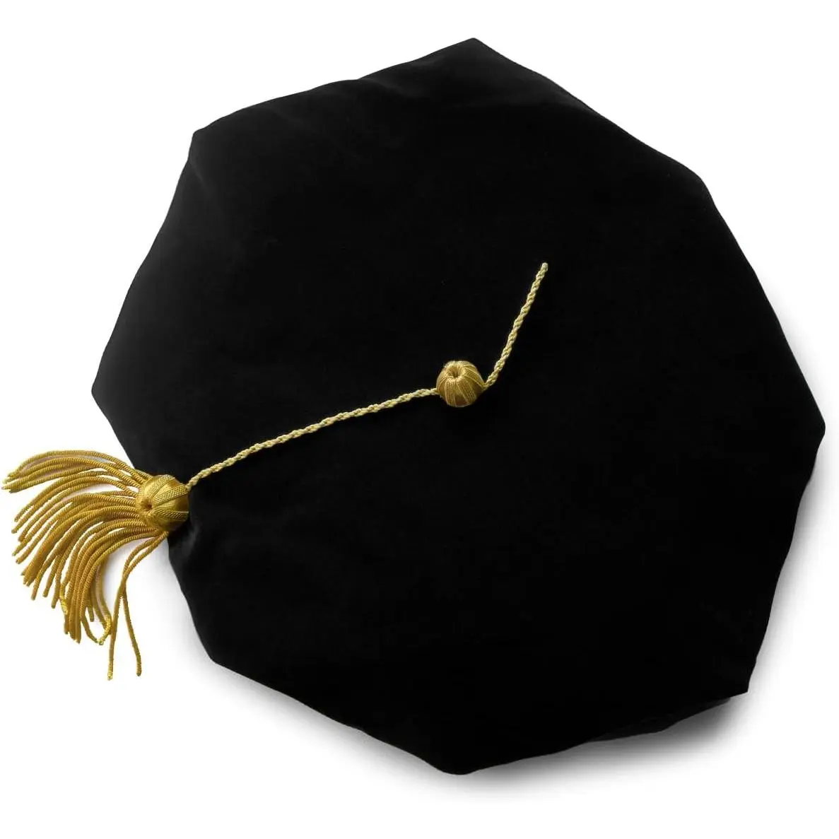Graduation Deluxe Doctoral Tam with Eight Sides and Gold Bullion Unisex Academic Regalia