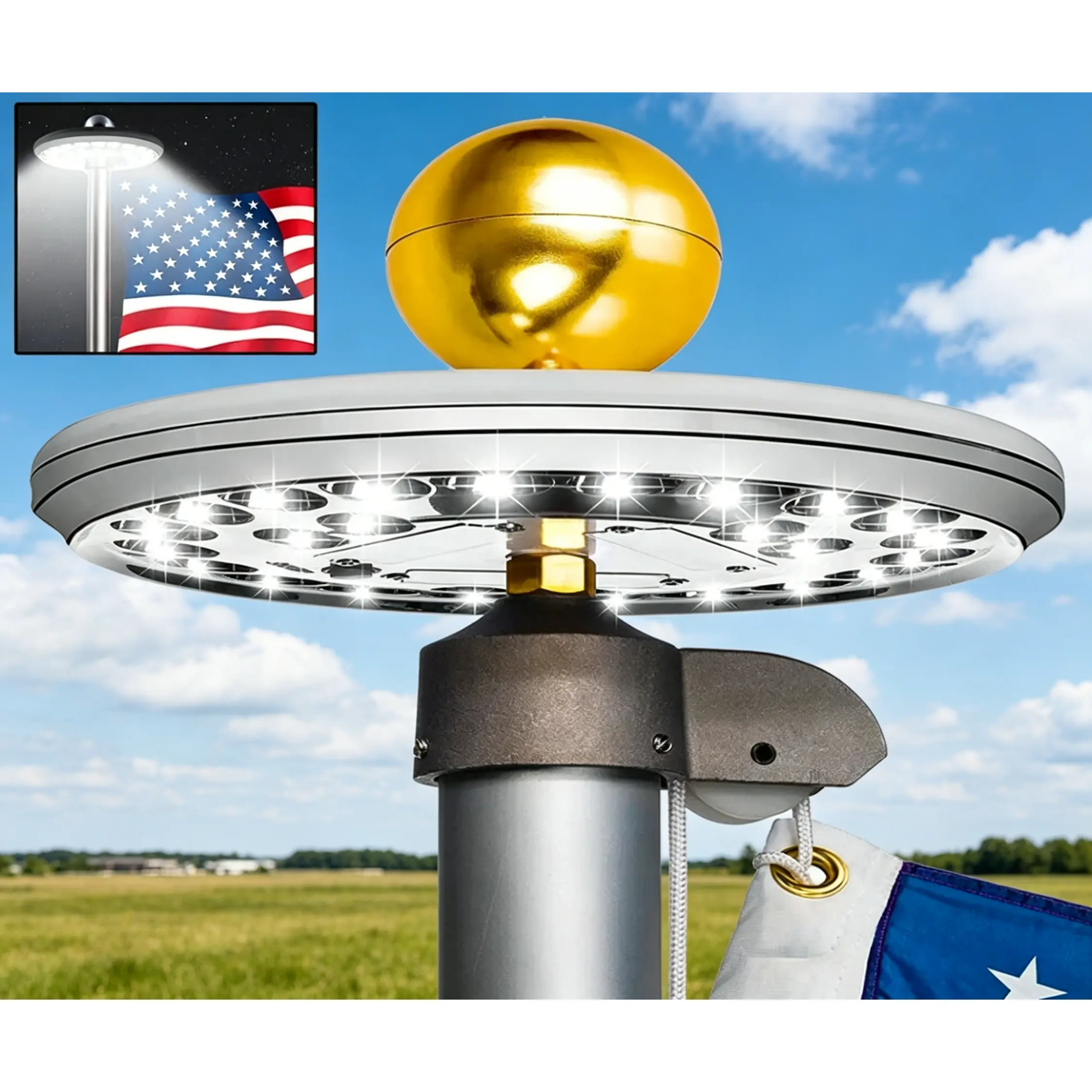 26 LED Solar Flag Pole Light, IP65 Waterproof Auto On/Off Daylight Lamp, 6500K Modern Outdoor Lighting for Garden Yard Porch