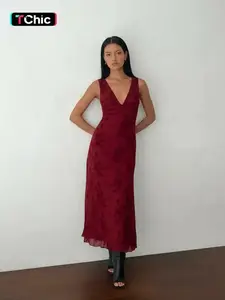 Women's Floral Print Knit Deep V Neck A Line Dress, Elegant Sleeveless Plunge Neck Bodycon Long Dress, Ladies Summer Clothes for Party Holiday Wedding Guest, Summer Dresses