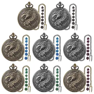 Dragon Fire Pocket Watch Case + Acrylic Mini Polyhedral Dice Set, Large Size, Model Xinghao Pdnd7701, No Battery Included, Ca Prop 65 Compliant