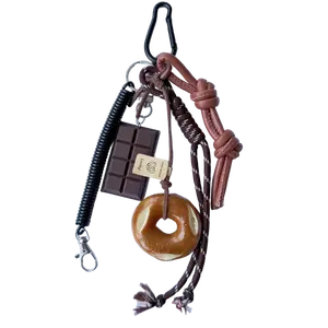 Bagel & Chocolate Key Chain Bag Charm Fashionable Nylon Rope Keychain for Women Girls Climbing Cord Accessory Bread Design Bag Pendant Perfect Birthday Gift Purse Accessories Girlfriend Gifts Aesthetic Keychain