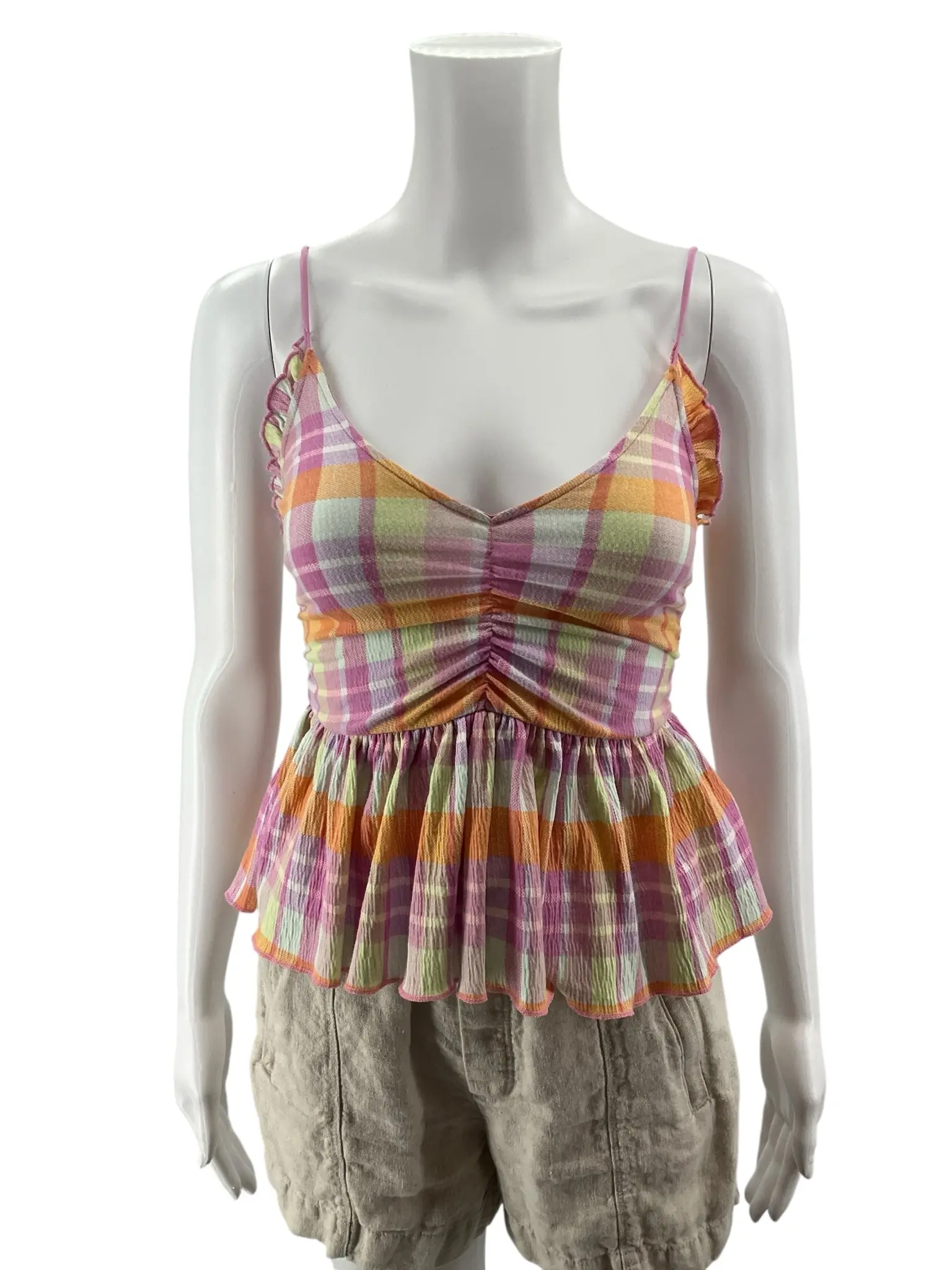 Urban Outfitters UO Plaid Peplum Cami Tank Top | Size XS