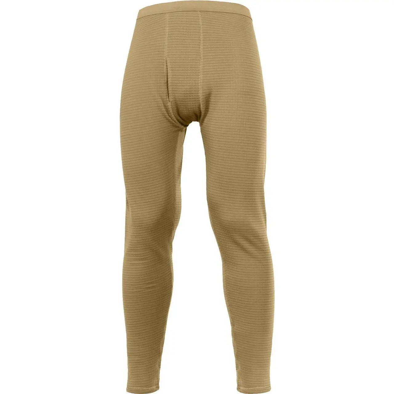 Men's Long Coyote Brown AR 670-1 Gen III Level II Army Thermal Underwear Pants, Polyester-Spandex Fleece Menswear Bottoms, Knit, Elastic, Grid, Access Fly, Anti-Odor Grid, Army Compliant