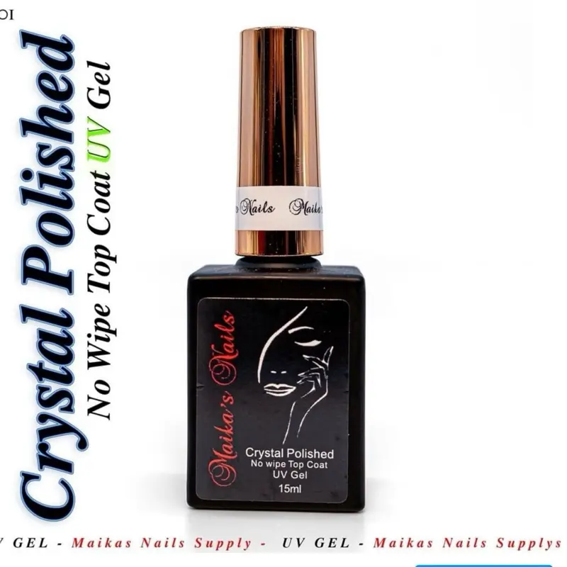 Maikas Nails Supply Crystal Polished No Wipe Top Coat UV Gel 15ml for Long Lasting Gel Polish Ideal for Nail Enthusiasts
