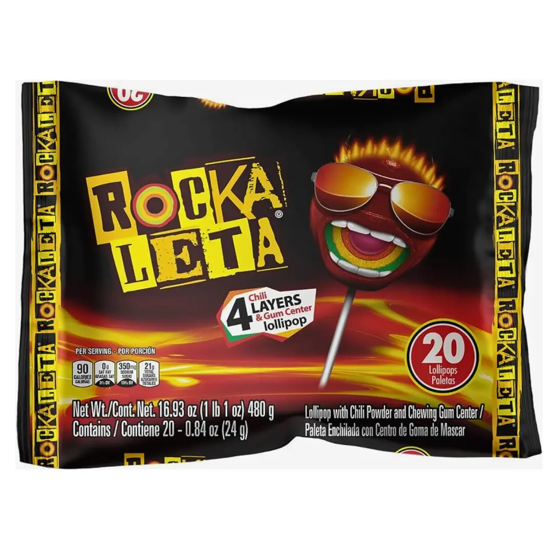 Sonrick's  Rockaleta 20 Count - Lollipop with 4 layes of flavor with gum center - Authentic Mexican Candy