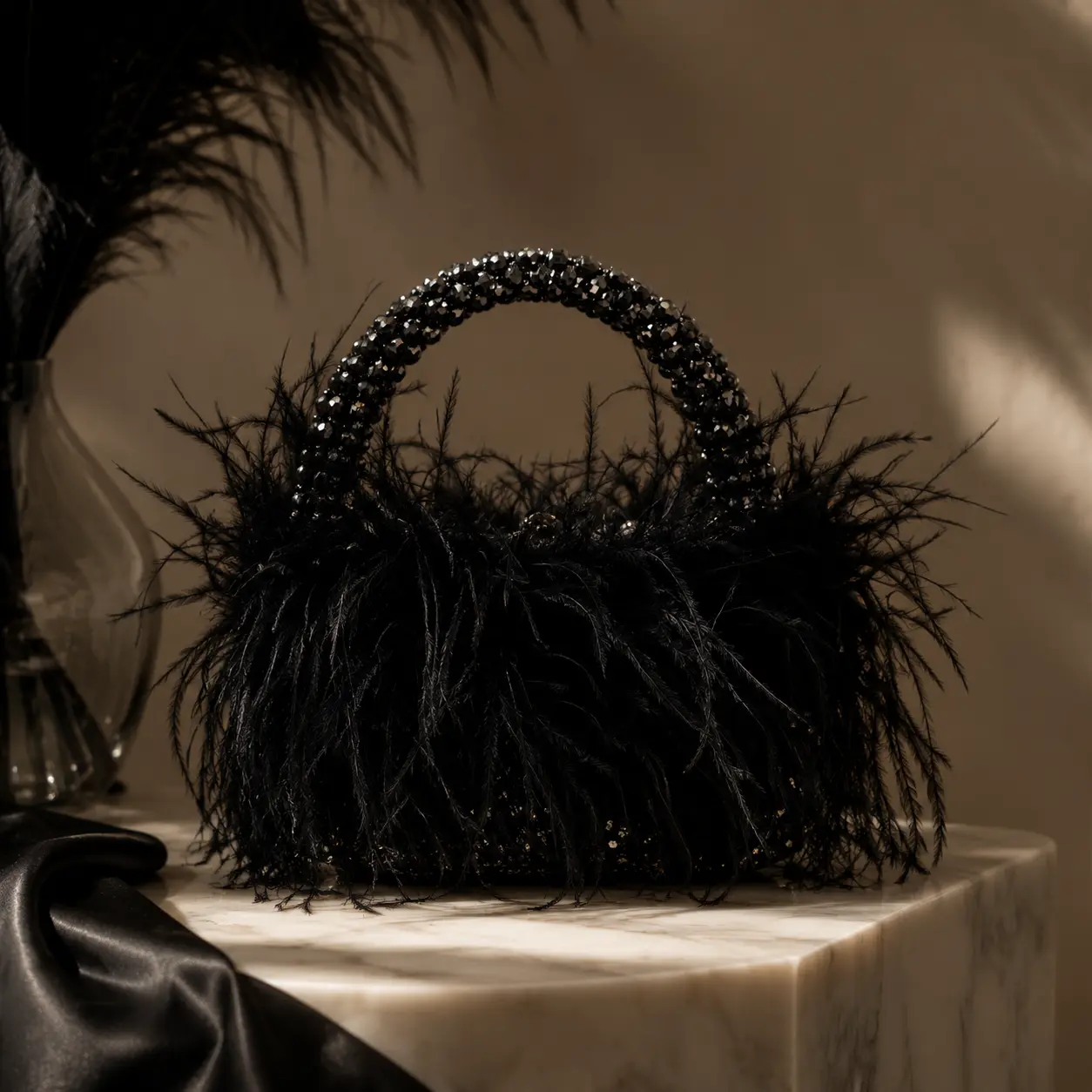 Miuco Real Natural Faux Feather Beaded Handbags For Women Handmade Evening Bags Clutch Purse