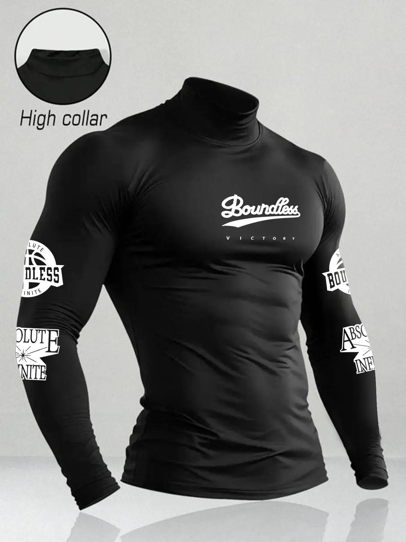 Urban Techwear Men's Slim Fit Mock Neck Graphic Tee - High Elastic Long Sleeve Streetwear Top - Compression Base Layer for Outdoor Running and Gym Aesthetic