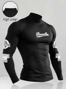 Urban Techwear Men's Slim Fit Mock Neck Graphic Tee - High Elastic Long Sleeve Streetwear Top - Compression Base Layer for Outdoor Running and Gym Aesthetic