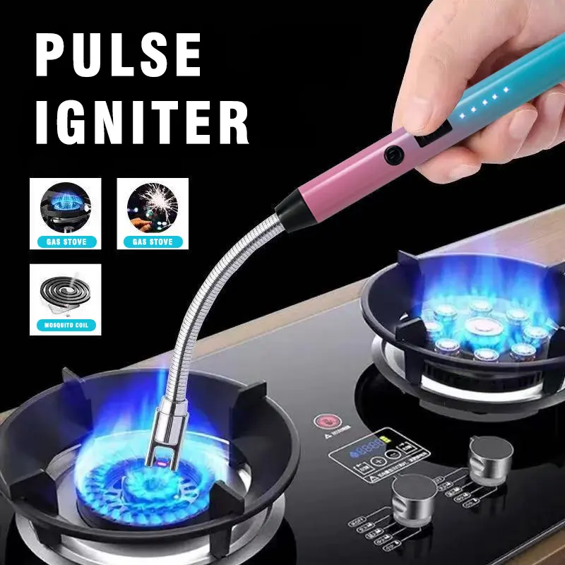 New rechargeable pulse igniter, kitchen ignition tool, windproof camping igniter, smoke-free, oil-free, windproof, 360 degree rotation, aromatherapy candle igniter