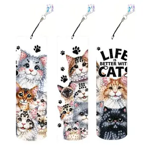 3-piece set of diamond painting art bookmarks - Cute cat patterns, 5D irregular diamond painting bookmarks and pendants, DIY handmade home and office supplies reading bookmarks