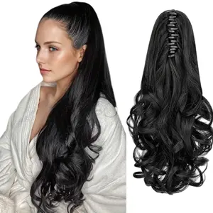 ZIHAN 20 Inch Body Wavy Long Ponytail Hair Clip Heat Resistant Synthetic Extension Curly Ponytail Claw Clip For Women Voluminous Waves Added Height Length Hair Extensions Clip Ins braiding hair clip in hair extensions hair extensions clip