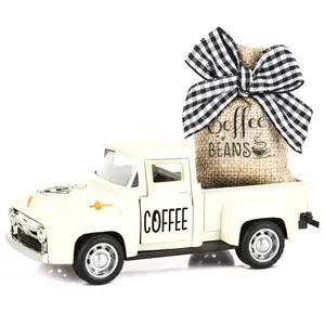 Coffee Decor for Coffee Bar Metal Truck with Coffee Beans Burlap Sack Vintage Pickup for Farmhouse Kitchen Decor Coffee Station Home Coffee Bar Accessories Coffee Shop Decor