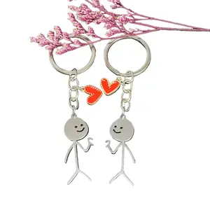2PC Minimalist Lightweight Stick Figure Couple Love Keychains - Metal/Acrylic Pendants with Heart Detail, Valentine's Day Mini Gifts for Couples, Fit for Car Keys, Backpacks
