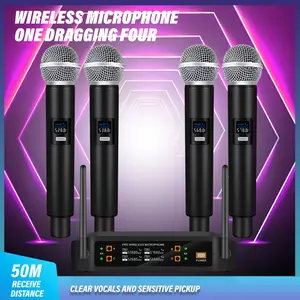 Rechargeable wireless microphone system -4-channel high-definition karaoke set - handheld devices for home, party, wedding, church, etc. - seamless DJ, conference, and home KTV experience