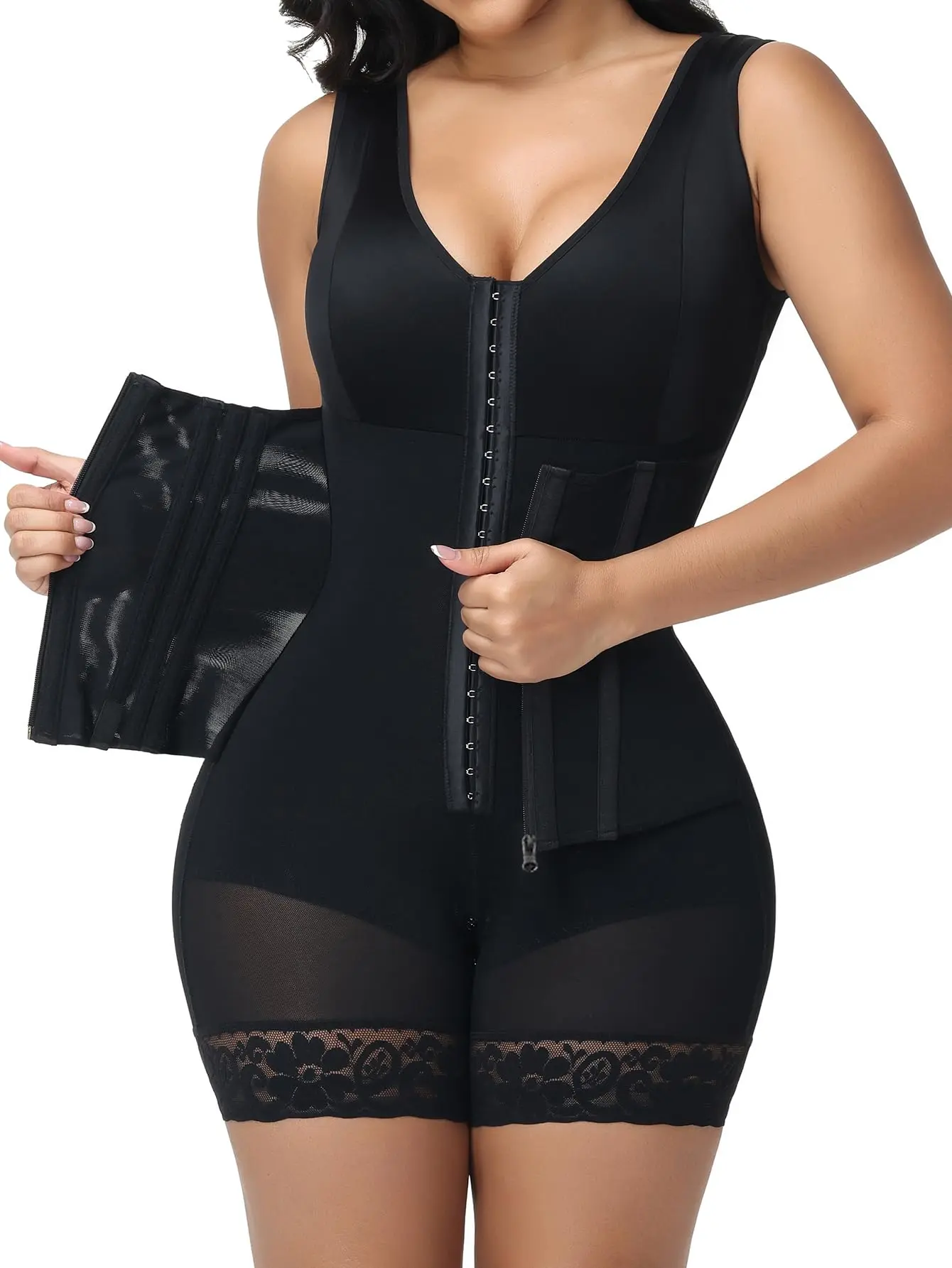 Overbust Fajas Colombianas Shapewear for Women Tummy Control Body Shaper Girdles Post Surgery Compression Garment corset with Lace Trim corset tops for women bodysuits for women faja shapewear
