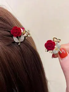 Rose Design Hair Claws, Elegant Rhinestone Decor Hair Claws for Women & Girls, Fashion Hair Accessories for Party, Daily Clothing Decor, Valentine's Day, Gift, Flower Hair Clip, Hair Clip Set