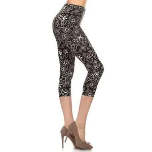 Multi-color Print, Cropped Capri Leggings In A Fitted Style With A Banded High Waist.