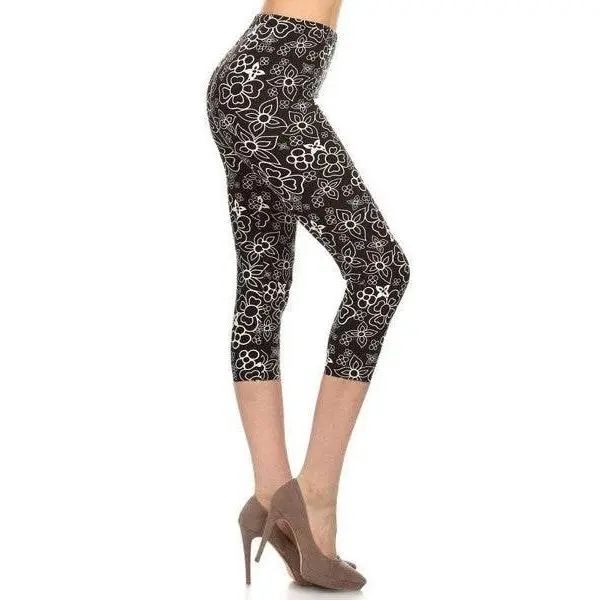 Multi-color Print, Cropped Capri Leggings In A Fitted Style With A Banded High Waist.
