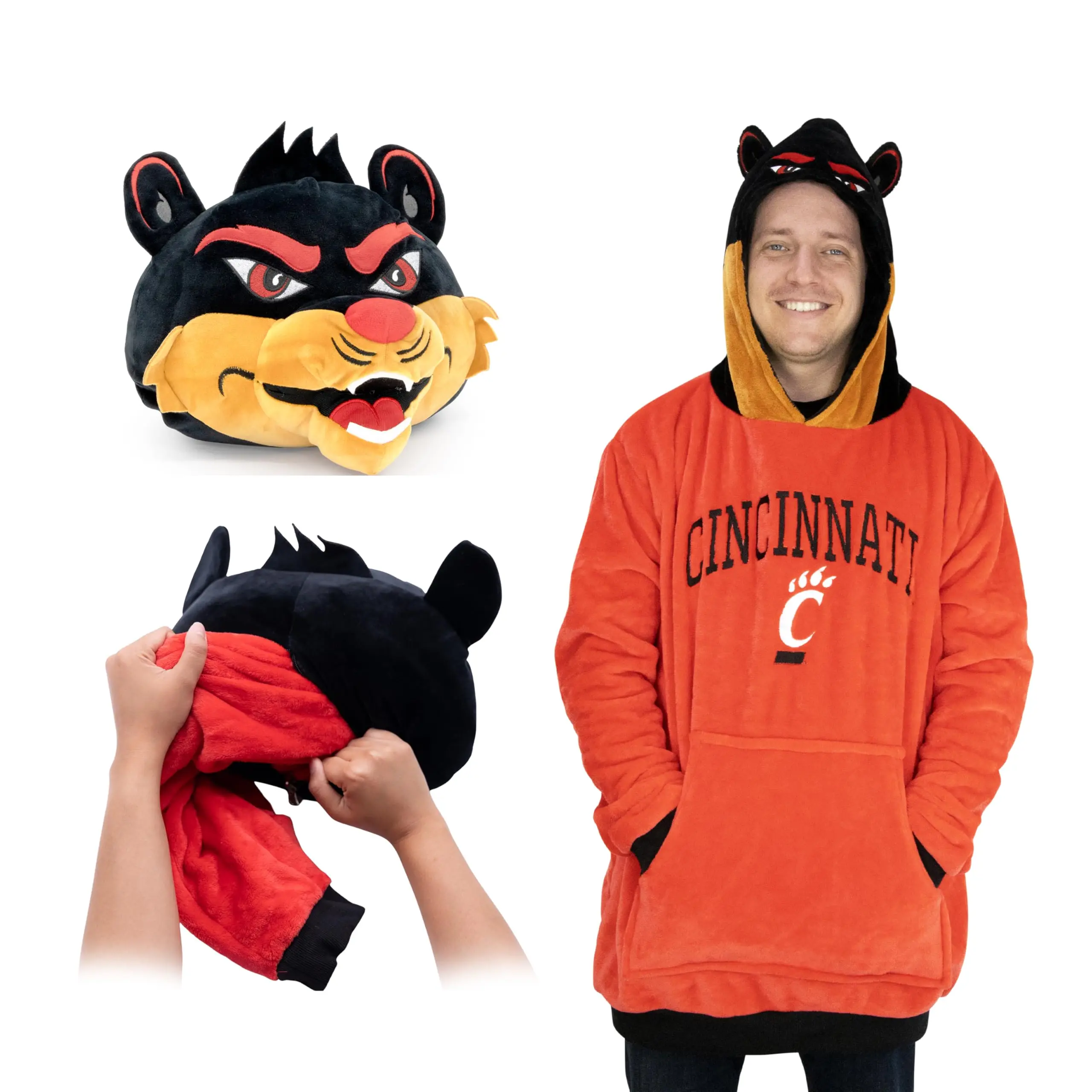 Plushible Wearable Blanket Hoodie, University of Cincinnati Bearcats, Oversized Sweatshirt with Pocket, Cozy Holiday Gift