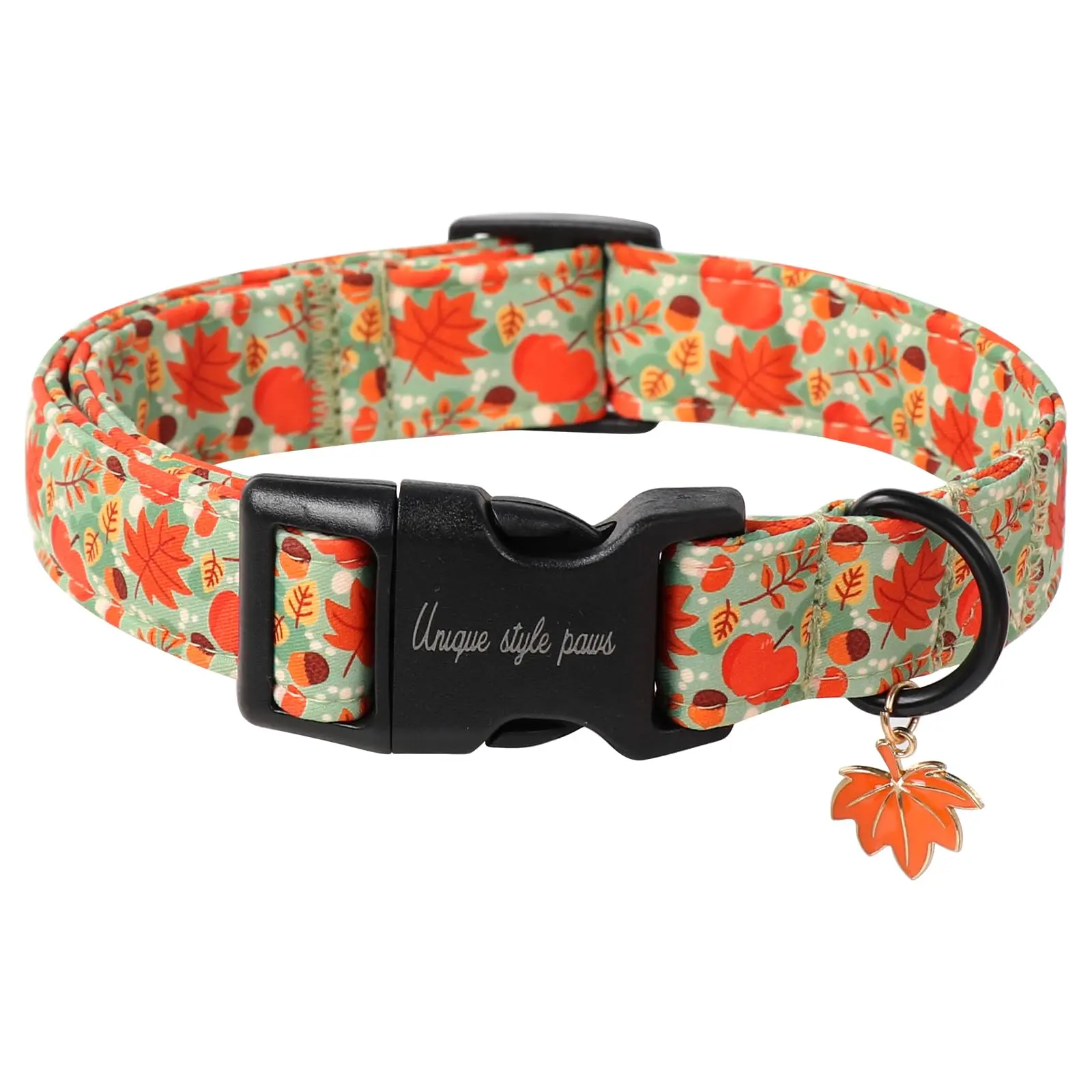 Unique Style Paws Fall Dog Basic Collar - Comfortable Cotton Adjustable Buckle Collar with Cute Leaf Pattern, Stylish Accessory for Small, Medium & Large Dogs