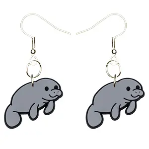 Manatee Earrings Hypoallergenic Silver Plated Fishhooks Yazzle Dazzle Orca Shark Fish Whale Squid Turtle Ocean Sea Underwater