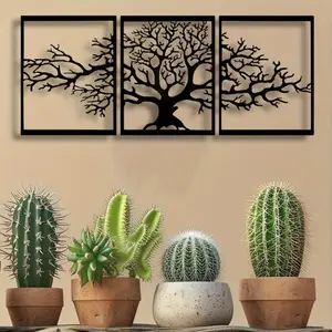 3 Piece Vintage Metal Tree Art Set, Rustic Home Decor for Living Room and Bedroom, Outdoor Wall Decoration, Country Style Furniture Accessories