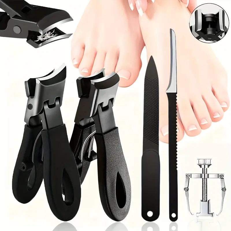 5-Piece Nail Clipper Set, Angled Head Design, Curved Blade, Cuticle Pusher, Ingrown Toenail File, Angle Trimmer, Odorless Manicure and Pedicure Kit