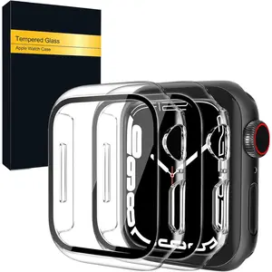 for Apple Watch Series 9 & 8 & 7 Screen Protector Case [41mm], Ultra-Thin Hard PC Case Built in Tempered Glass for iWatch, Shockproof Cover with Button [2 Pack][Clear]
