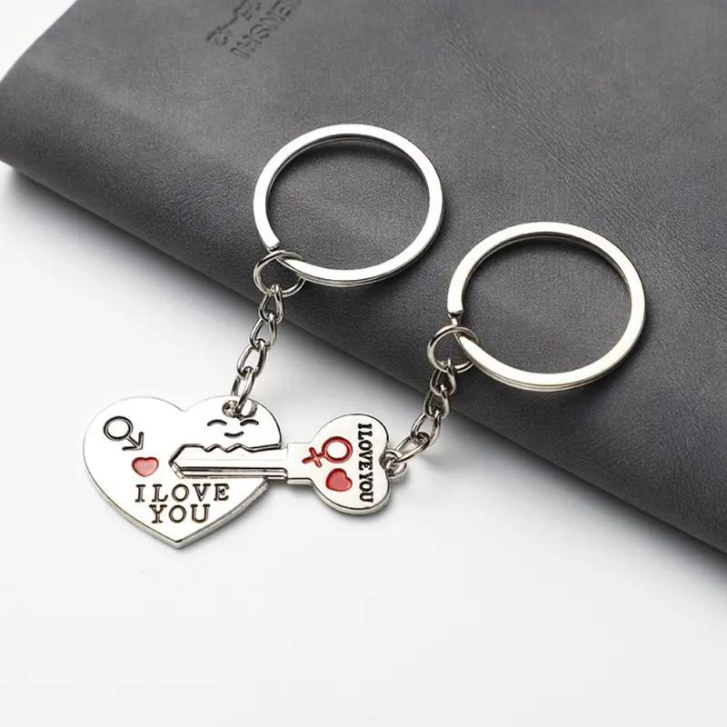 2pcs Couple Key Chain Ring Set-I LOVE YOU with Red Heart Keychains Set for Boyfriend Girlfriend and Best Friends,Valentine's Day Birthday Gifts Graduation Gifts-Love Heart Key Locks Lover Gift