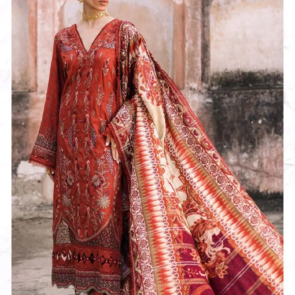 Nureh 3pc stitched suit with embroidery  lillen stuff..Its good for casual and  party wear