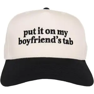 Put It On My Boyfriend's Tab Women's Vintage 2-Tone Embroidered Trucker Hat - Funny Gag Gift Cap, Snapback Baseball Hats - Trendy Western Style for Women -Trendy Funny Statement Hat for Women