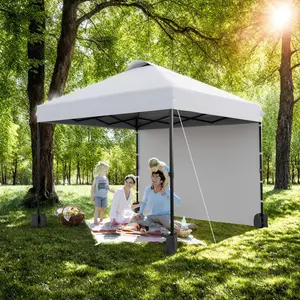 GARVEE 10x10ft Pop Up Canopy Tent With Sidewall,Outdoor Freestanding Sun Shelter Picnic and Camping,Instant Shade Tent With Vented Roof for Beach & Events - Includes Storage Bag,Sandbags,Stakes&Ropes（White)