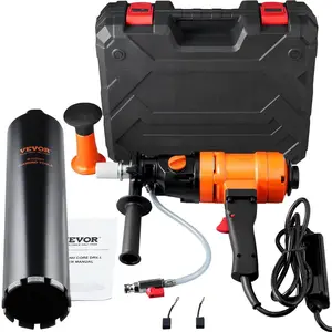 VEVOR Diamond Core Drilling Machine, 4in Handheld Wet Concrete Core Drill Rig, 1100-2400RPM Two Speed 1-1/4 Thread 2 Bubble Levels, 3-4in Drilling Diameter for Concrete Brick Block Stone, 1500W