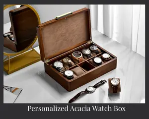 Personalized 10 Year Anniversary Watch Box For Men, 10 Slots Engraved Storage, Large Wooden Organizer For Small Accessories, Customized Gift