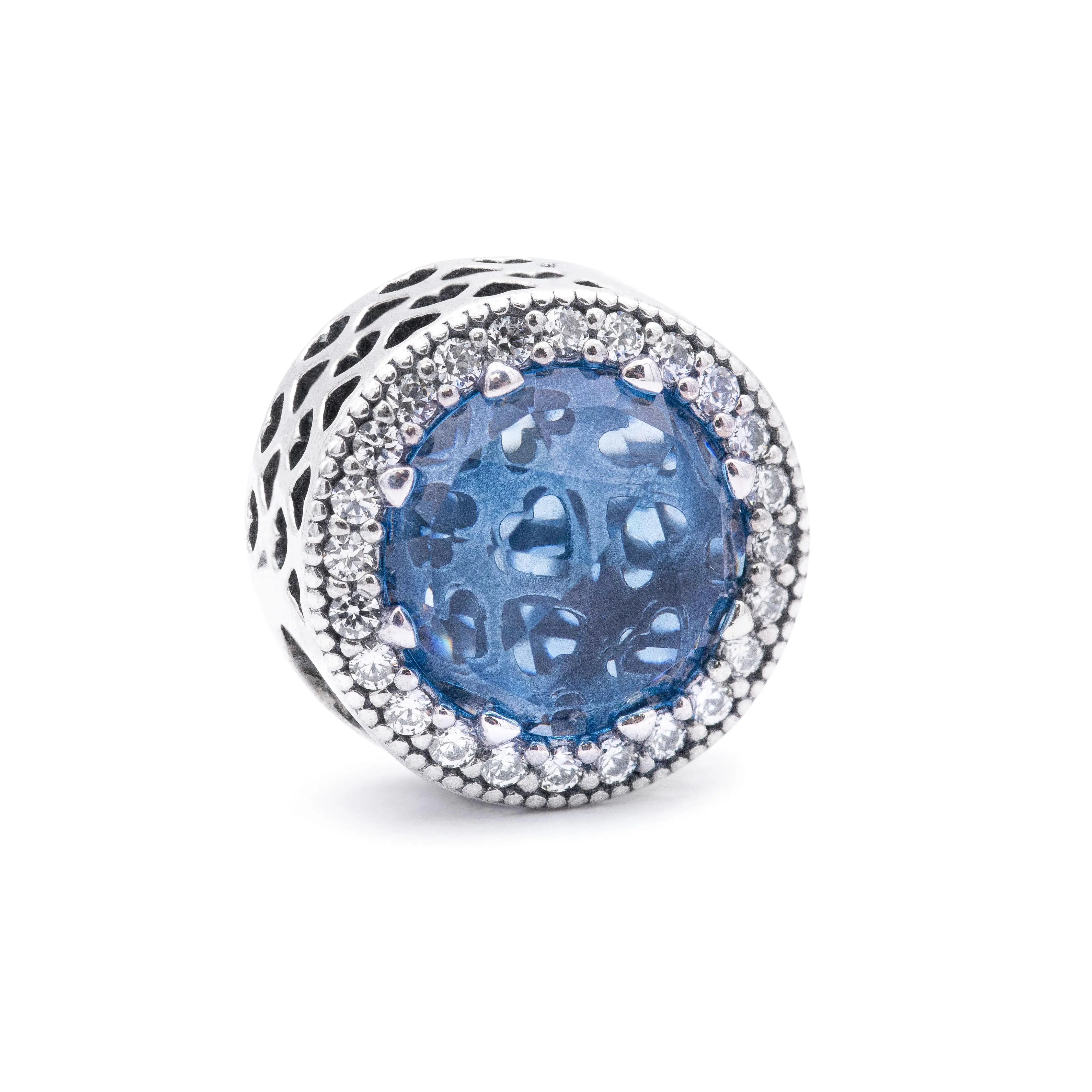PANDORA Radiant Hearts Charm - Sky-Blue Crystal & Clear CZ - 791725NBS