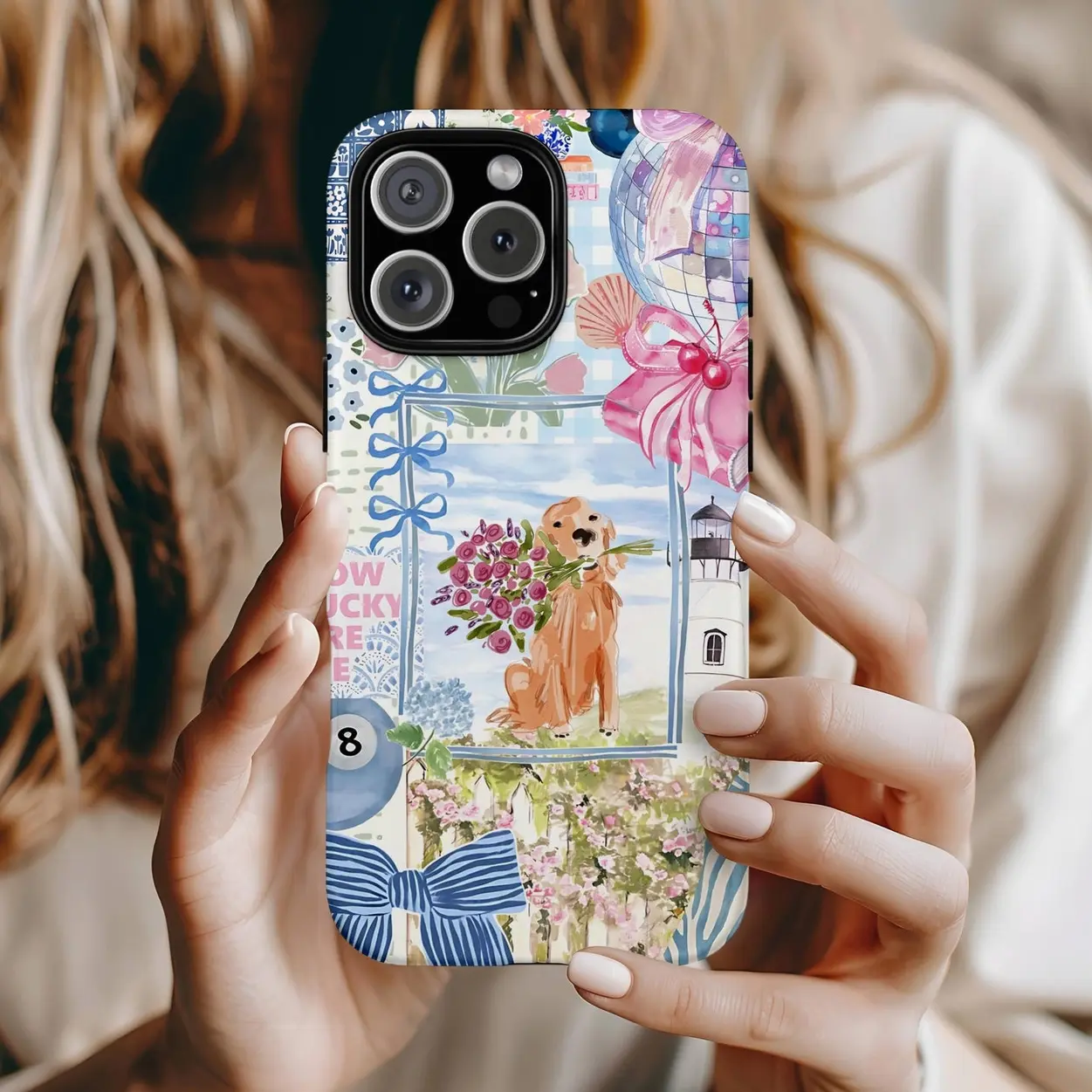 Pink Collage Dog Phone Case, Golden Retriever Case, iPhone 17 16 15 14 13 12 11 Mini Pro Max Plus, Google Pixel 9 8 7 6 5 4, Pet Lover Gifts