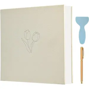 Self Adhesive Photo Album with 60 Pages - Picture Album Photos for 4x6 5x7 6x8 3x5 Photos,Faux Leather Cover Scrapbook  with Pen & Tools for Wedding,,Family,Travel Memories