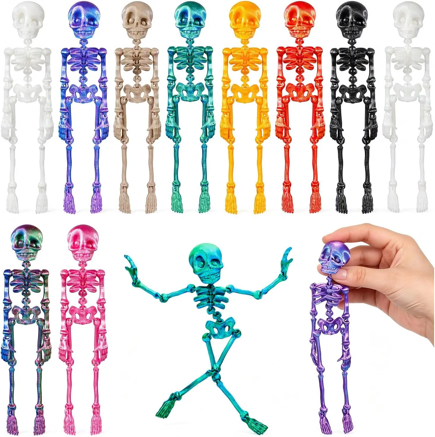 1 Count Skeleton Refrigerator Magnet, Adjustable Colorful Skull Refrigerator Magnets with Flexible Joints, Cute Magnetic Decor for Kitchen, Office, Locker, Funny Halloween Magnetic Skeleton Decorations
