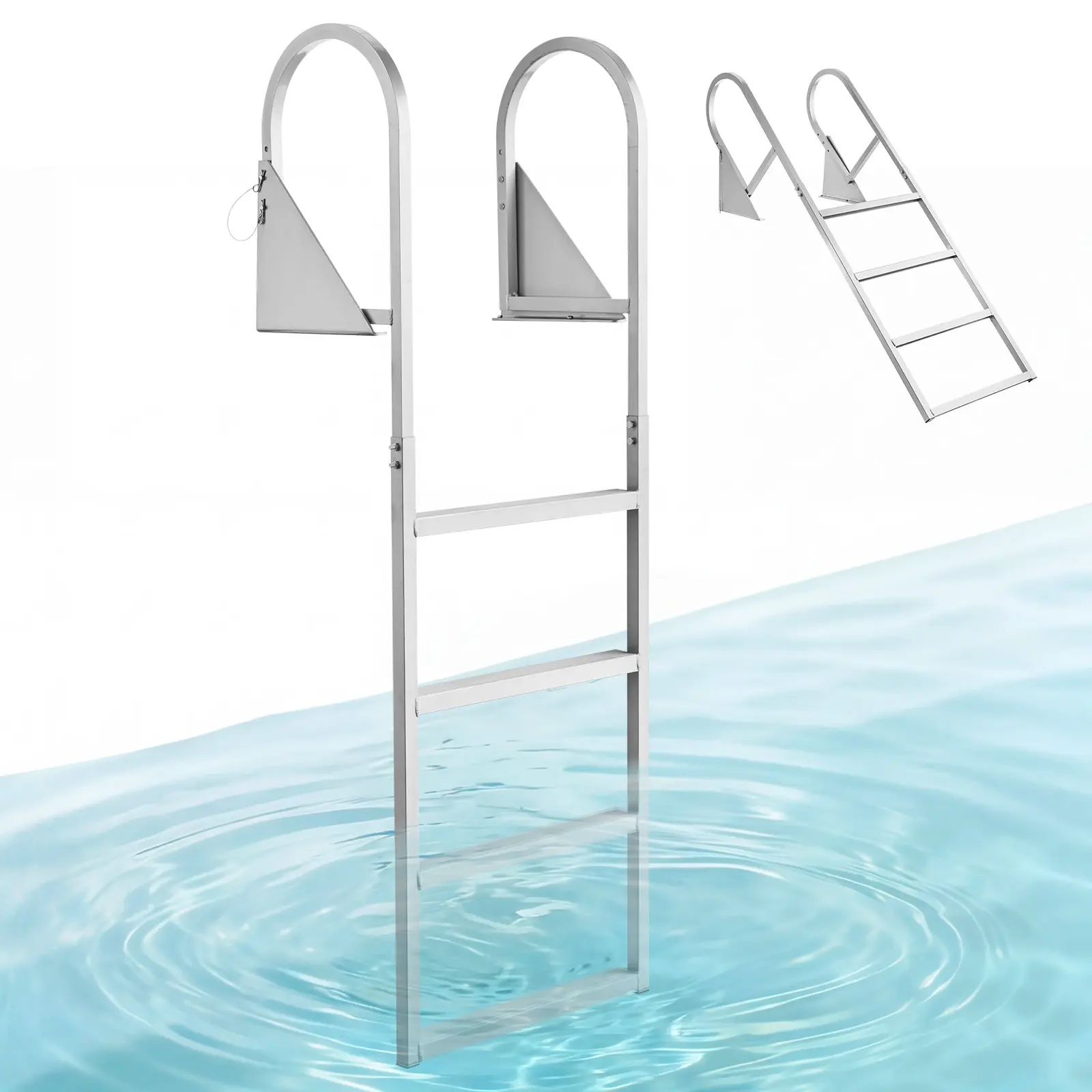 【SummerFinds】VEVOR 4-Step Flip-Up Straight Dock Ladder for Boats, Heavy-Duty Aluminum Alloy Ladder for Adults, 2 in Width, 11.8 in Spacing, 350 lbs Capacity, Pull Rope Assist, Quick Install & Setup (Fathers Day Pick), Metal, Docks