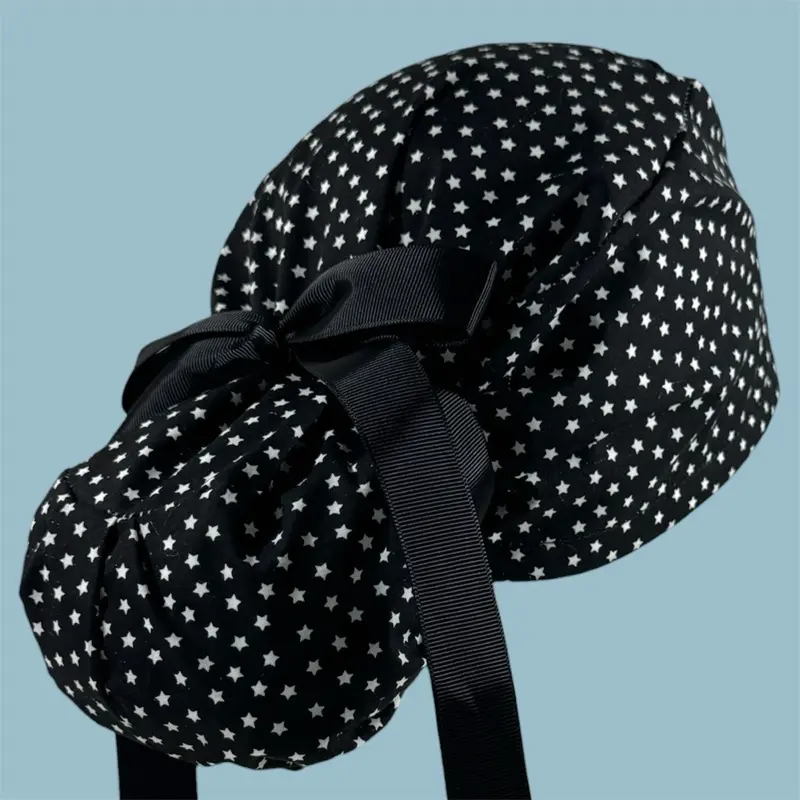 Star Print Scrub Cap | Ponytail & Euro Styles | Satin or Cotton Lining | Black or Navy Blue Surgical Cap | Handmade in USA