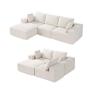 VEVOR Modular Sectional Sofa, L Shaped Modular Sofa with Chaise, Cloud Sectional Couch with High Rebound Sponge and Density, Upholstered Corduroy Couch with Cushion for Living Room, Apartment, Beige