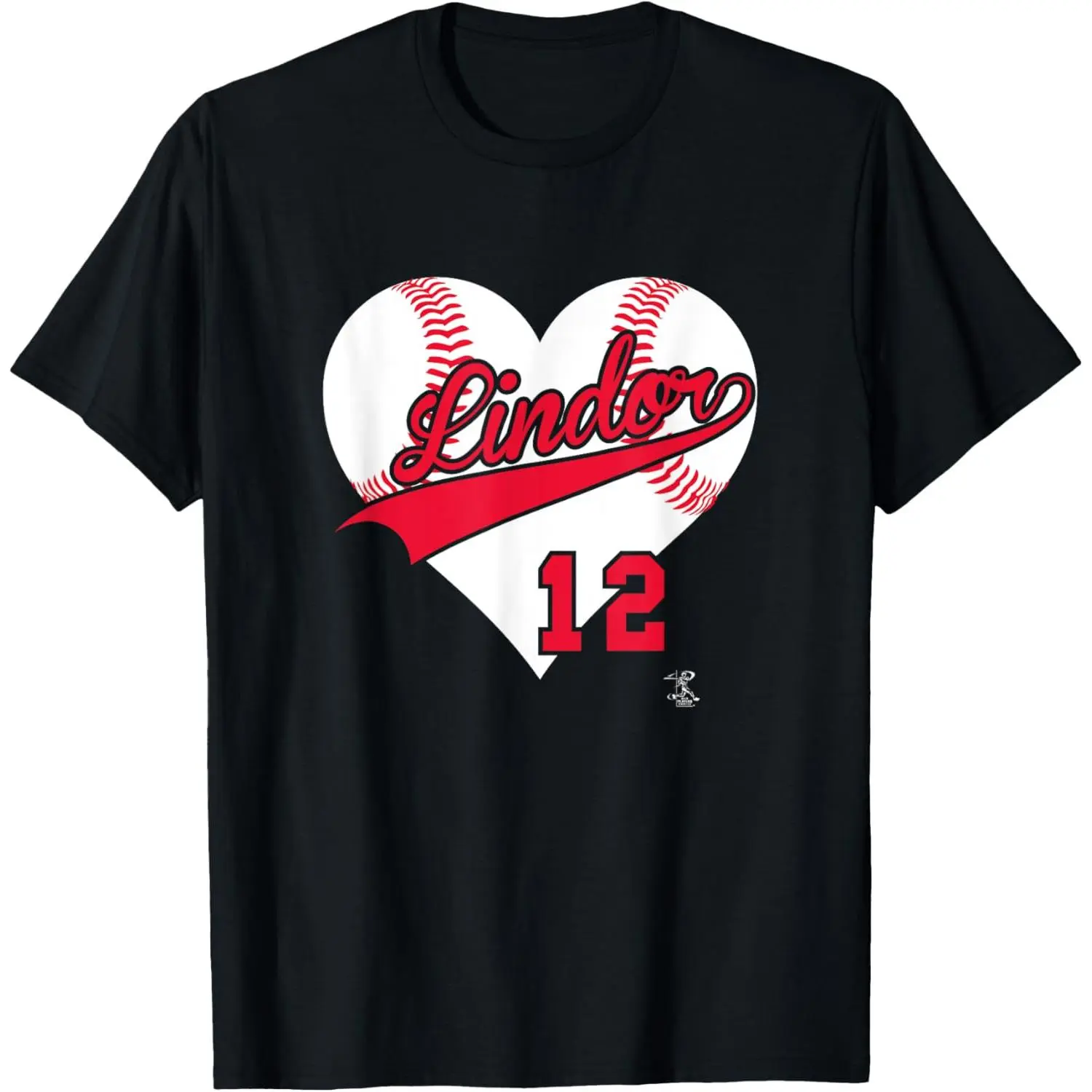 Women's Francisco Lindor Baseball Heart Print Short-Sleeve Basic Casual Cotton Gameday T-Shirt, Made in USA, Shortsleeve, Round Neck, Simple, Soft, Straight, Top, Printed, Straight Cut, Graphic