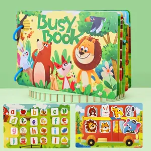 Cartoon stickers busy book, animal word letter cognition, puzzle education cognitive game, DIY manual skill development, suitable as holiday gifts. flash card