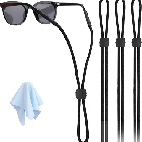 3 Pcs Striped Adjustable Eyewear Retainer Strings - Casual Accessory Glasses Chain & Lanyards, Anti-Slip Ends, Secure Grip, Reusable, Hand Washable Microfiber Cloth, Easy to Wear, Daily Use for Family Kids Sports